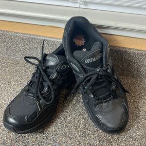Orthaheel Walker Shoes Sneaker Lace Up Black Leather Womens Size 9 B Low Top New